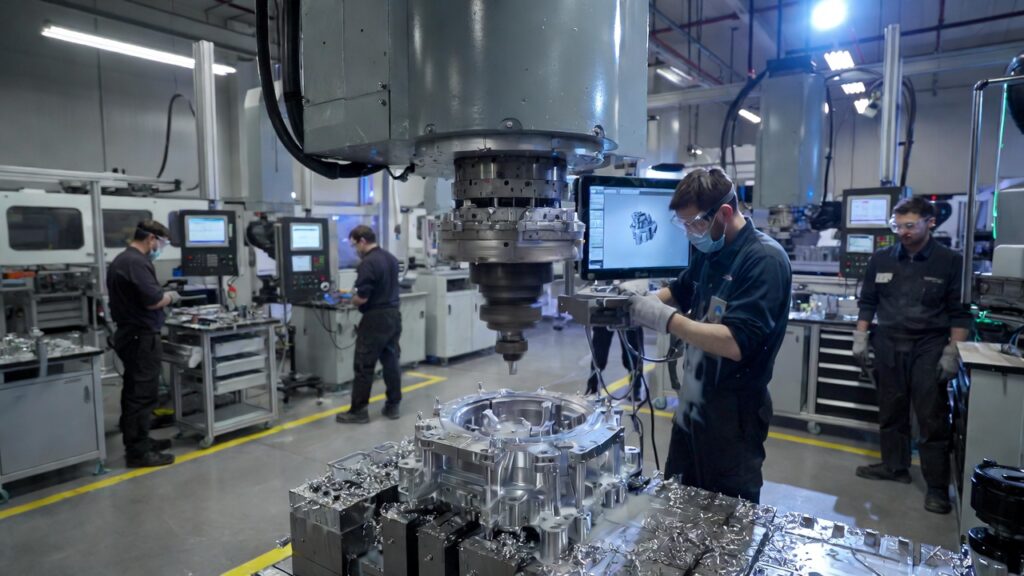 5-axis CNC machining center precision milling metal gear in modern workshop 2026