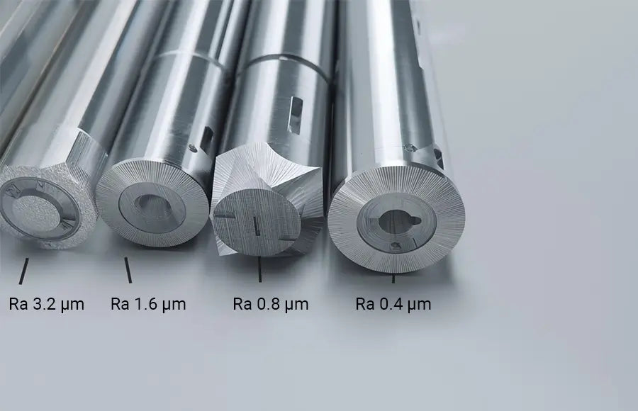 CNC machined parts showing_different_surface_finishes with Ra value labels