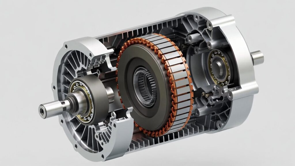 an EV motor assembled in its CNC-machined housing