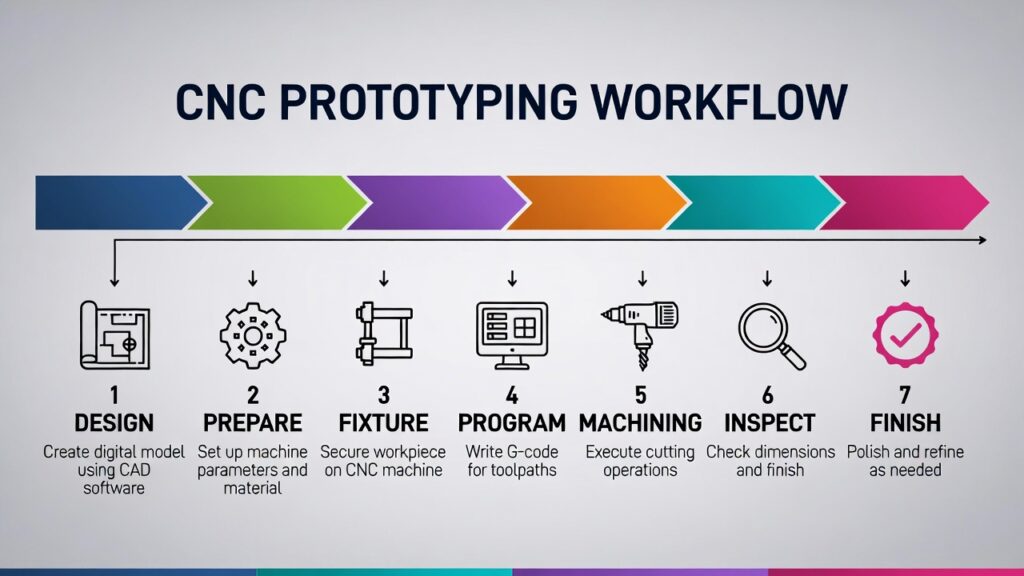 infographic summarizing the 6-step CNC prototyping workflow
