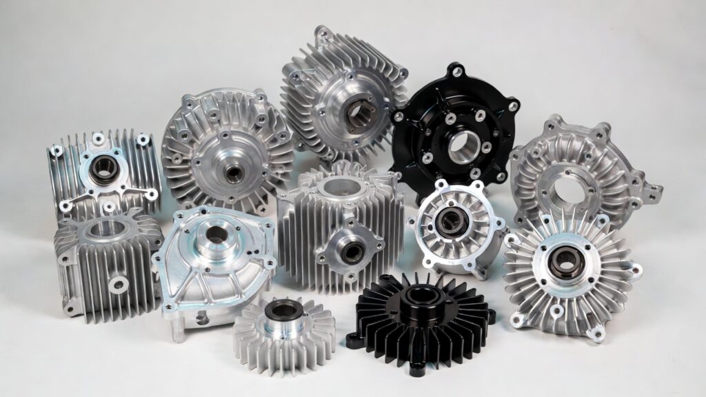 several different aluminum CNC-machined motor housings