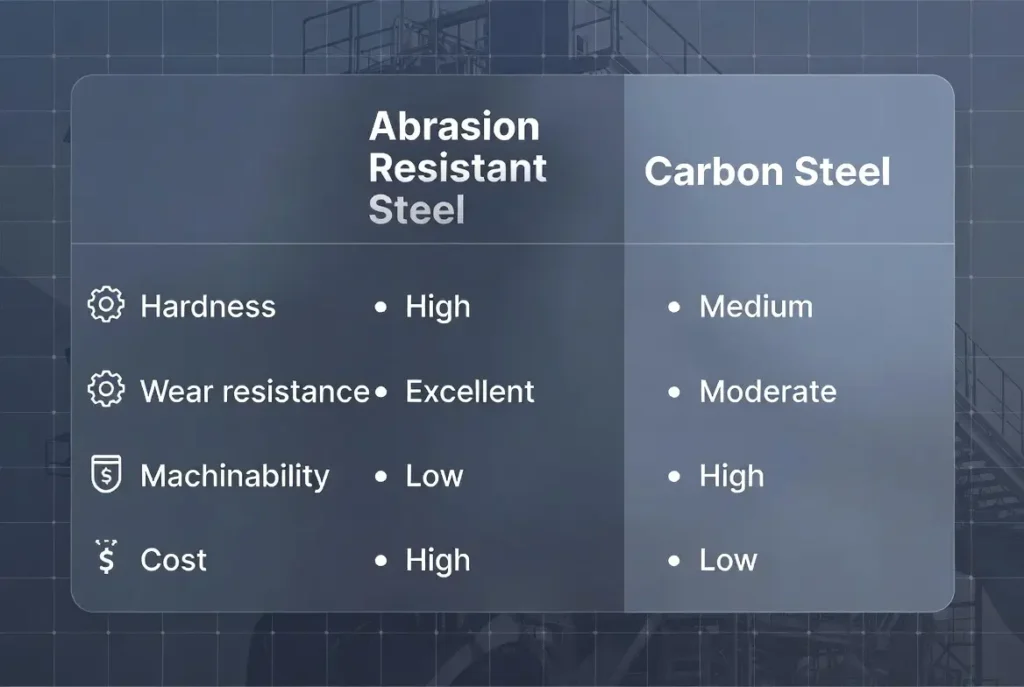 AR400 AR500 vs 1018 1045 carbon steel properties comparison chart