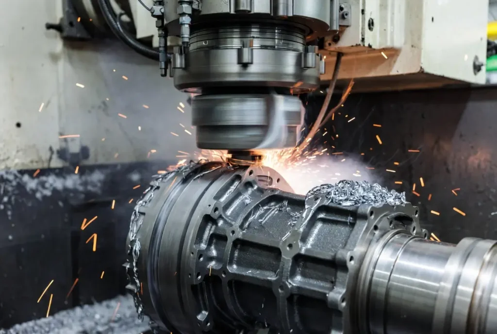 CNC machining ductile cast iron gearbox housing with coated carbide tools