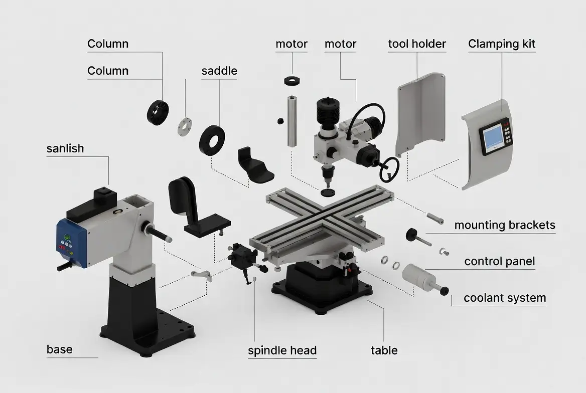 CNC Milling Parts full labeled diagram