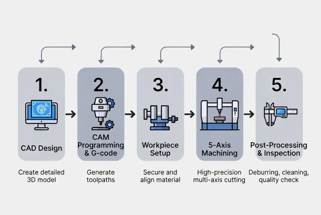 Step-by-step CNC milling process from CAD to finished part