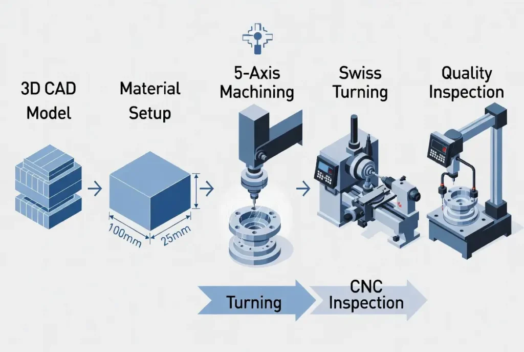 cnc precision parts machining process infographic