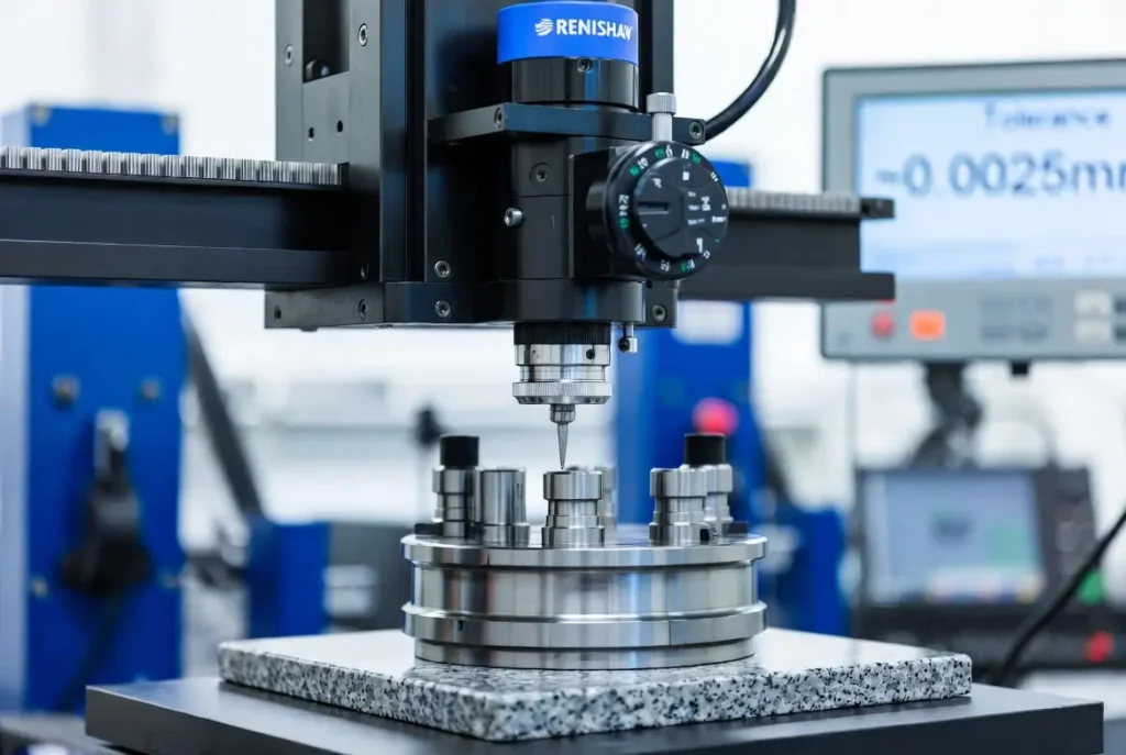 CMM machine and in-machine probing inspecting CNC turned parts with tolerance callouts