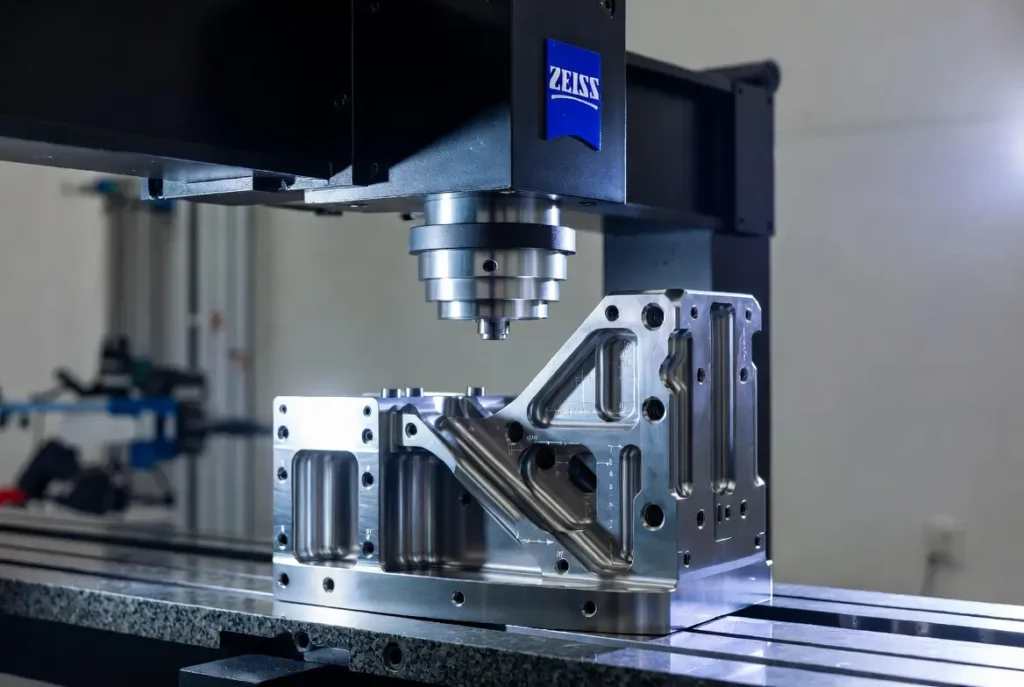 CMM performing GD&T inspection on CNC machined aerospace part