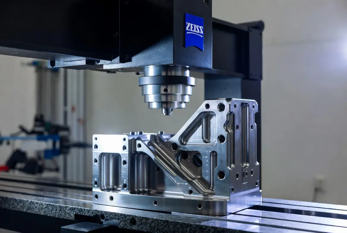 CMM performing GD&T inspection on CNC machined aerospace part