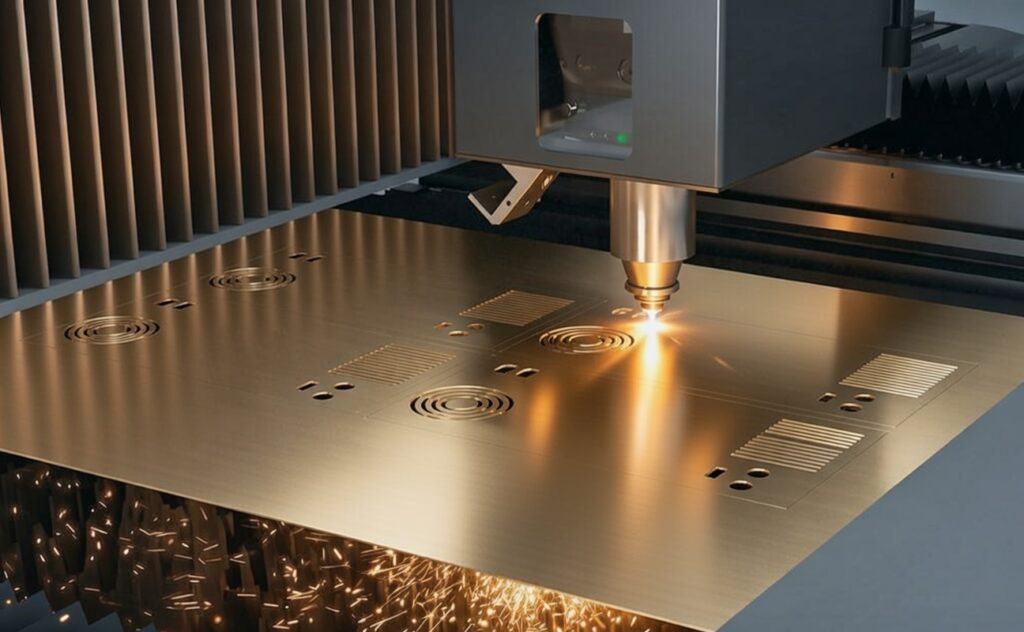 Modern fiber laser cutters in action on sheet metal