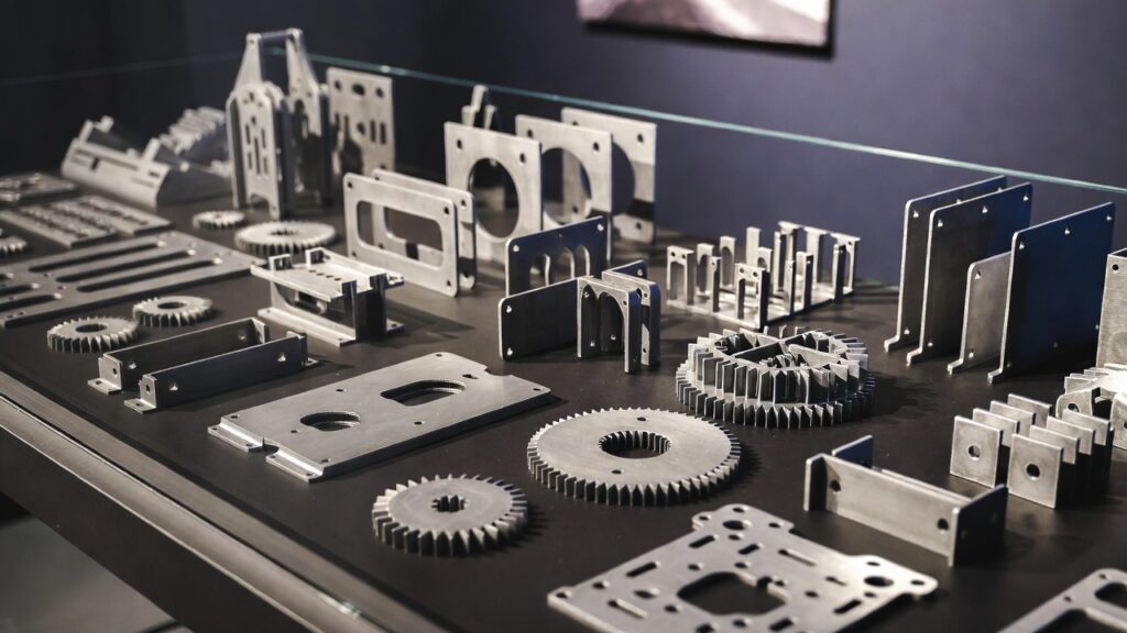 (Gallery of laser-cut metal examples: brackets, decorative screens, and precision components.)