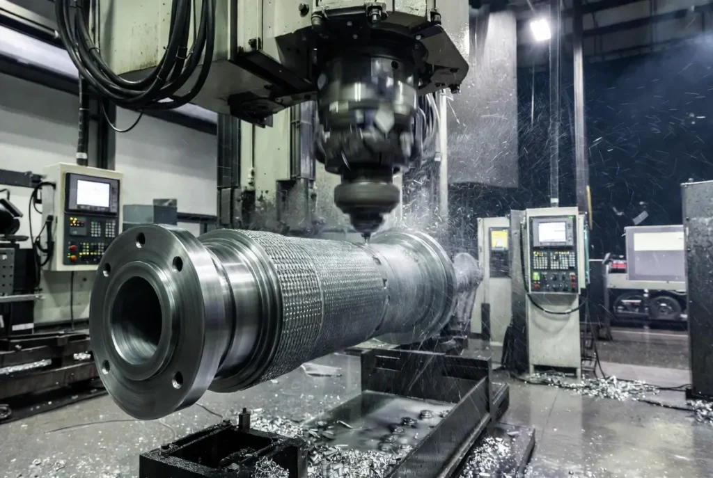 5-axis CNC machining large steel axle beam for heavy truck chassis