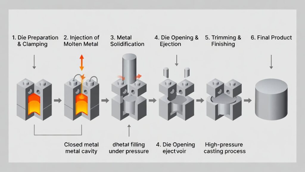 Step-by-step diagram of high-pressure die casting
