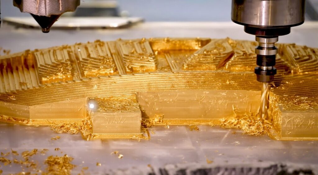 Hybrid manufacturing example: 3D printed near-net shape finished with CNC machining