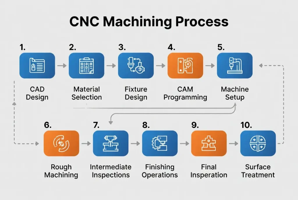 large part cnc machining 10 step process flowchart