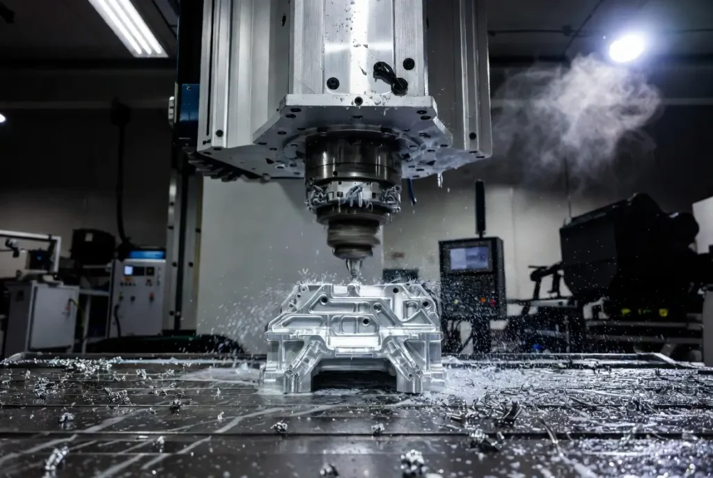 5-axis CNC milling machine producing high-precision parts