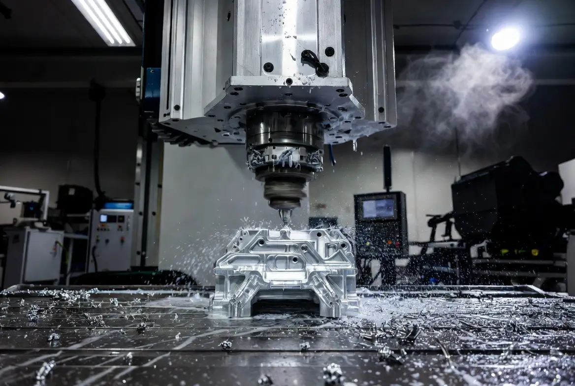 5-axis CNC milling machine producing high-precision parts