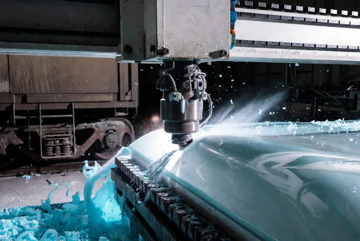 nstalled CNC machined polycarbonate skylight on modern passenger railcar interior with natural daylight