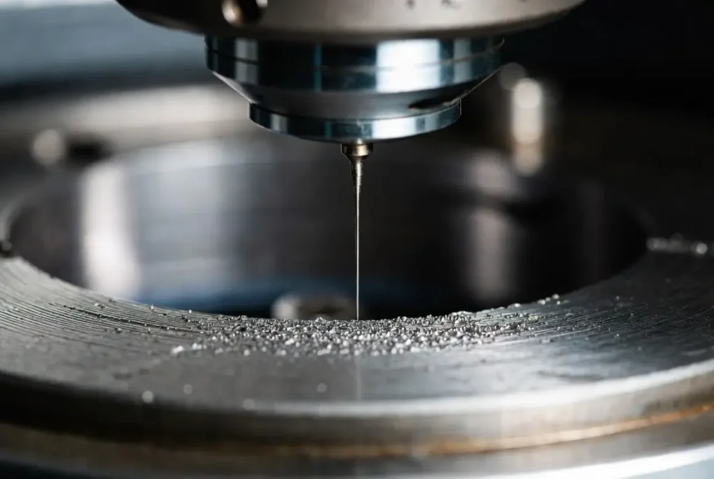Profilometer measuring surface roughness on CNC machined sealing surface
