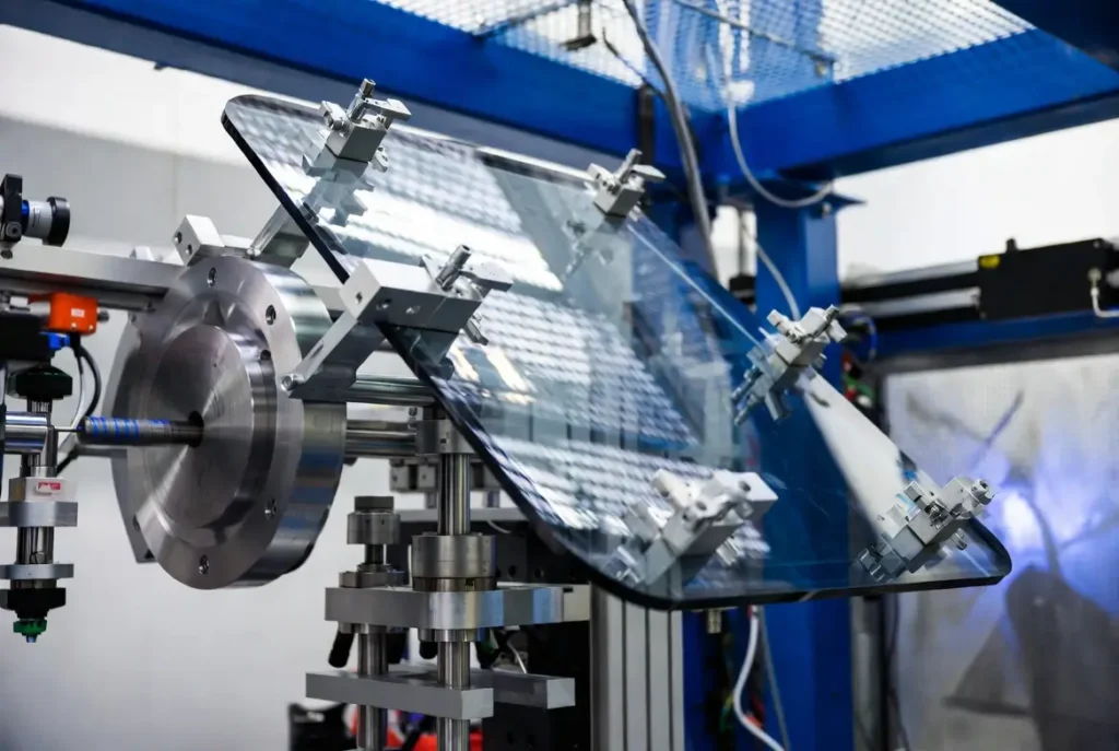 Railroad skylight undergoing vibration and impact testing in laboratory
