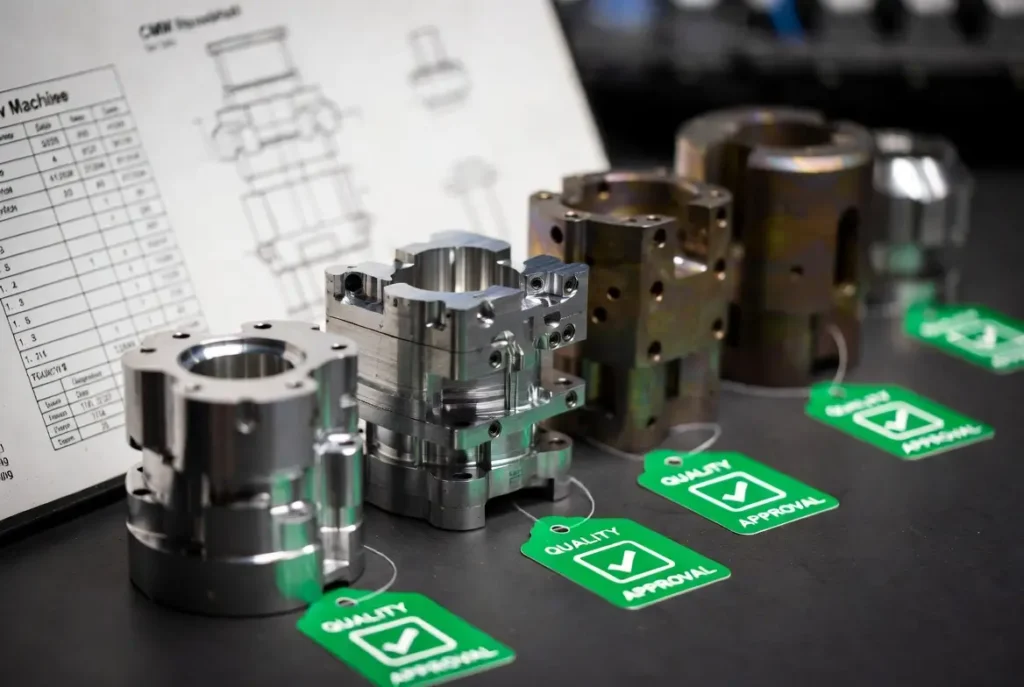 Zero-defect CNC machined parts passing final quality inspection